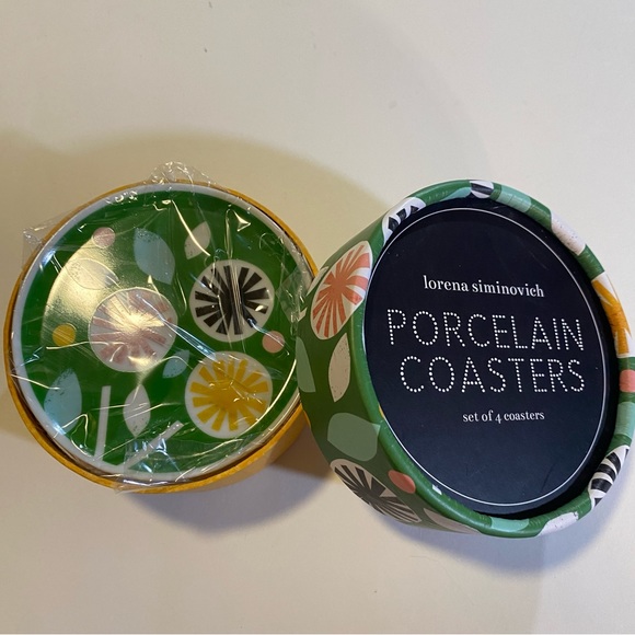 Lorena Siminovich set of 4 ceramic coasters floral pattern approx 3 1/2” NIP - Picture 11 of 11